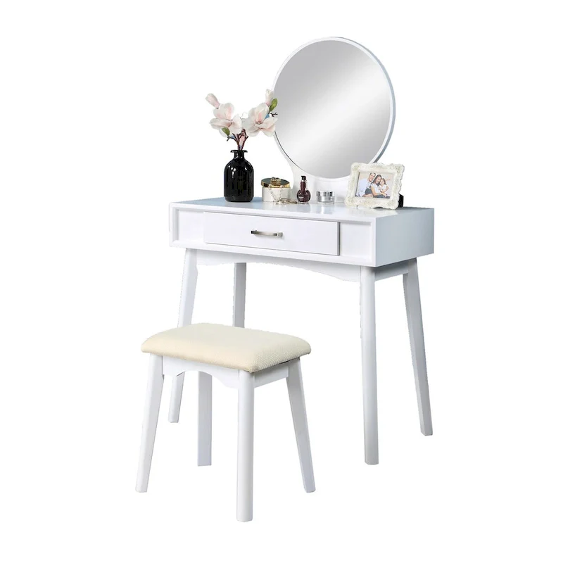 Contemporary Wood Vanity and Stool Set
