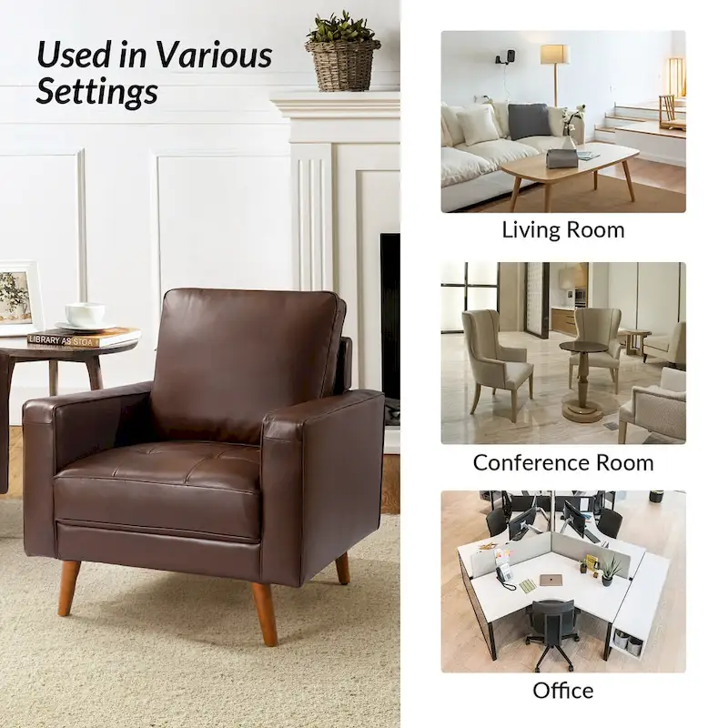 Elizabeth Mid-century Genuine Leather Arm Chair Set of 2 by HULALA HOME