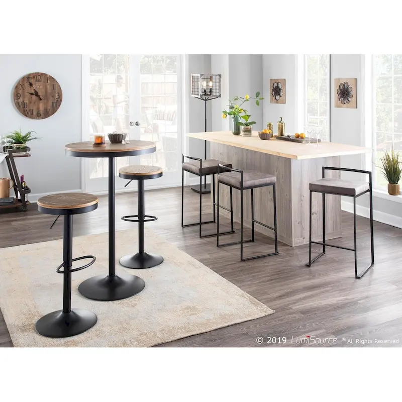 43 Natural Brown Black Metal Round Dakota Industrial Adjustable Bar / Dinette Table
