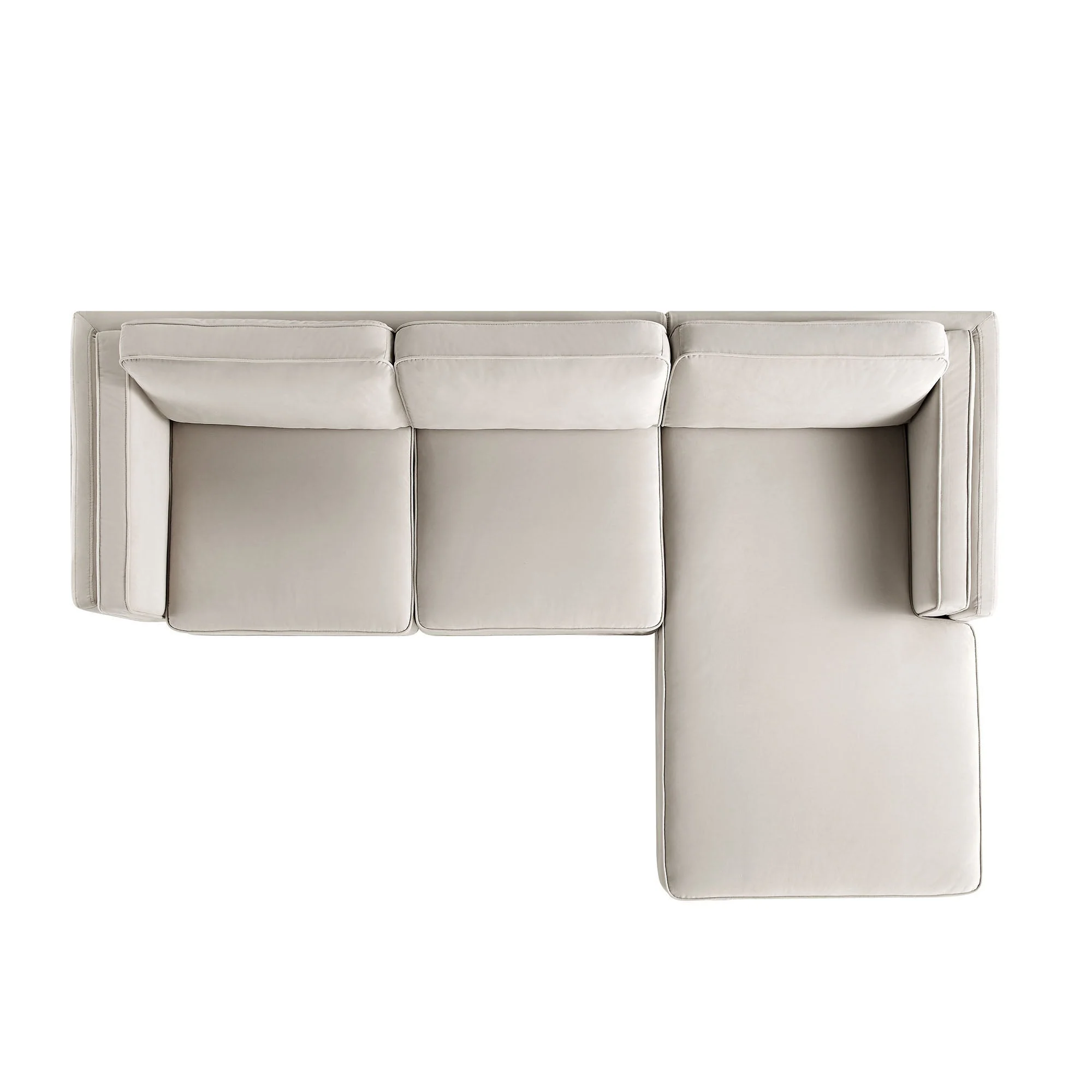 Champagne Velvet Sofa, Grande Chaise Sofa Right Hand Facing