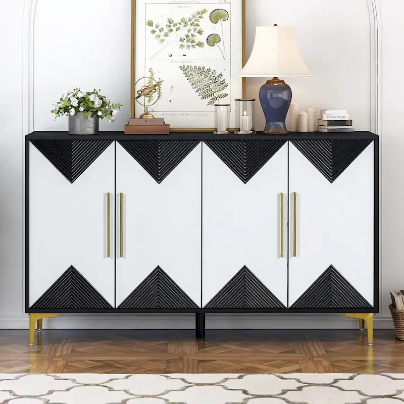 Unique Features of a Four-Door Cabinet with Two-Tone Triangular Pattern Doors, Suitable For Entryway