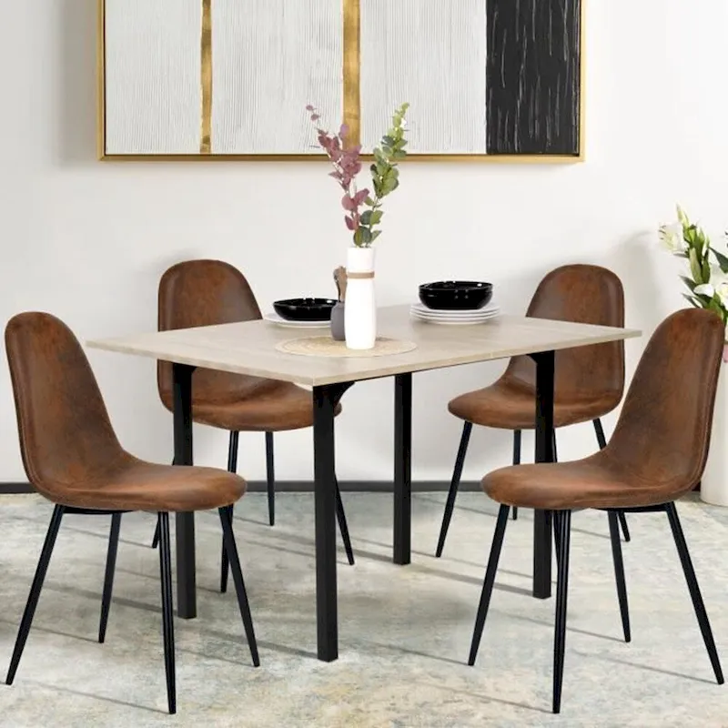 Suede Dining Chairs Set of 4 with Black Metal Legs - Side Accent