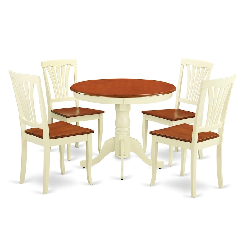 East West Furniture 5 Piece Dining Room Furniture Set- A Round Kitchen Table and 4 Dining Chairs, Buttermilk & Cherry