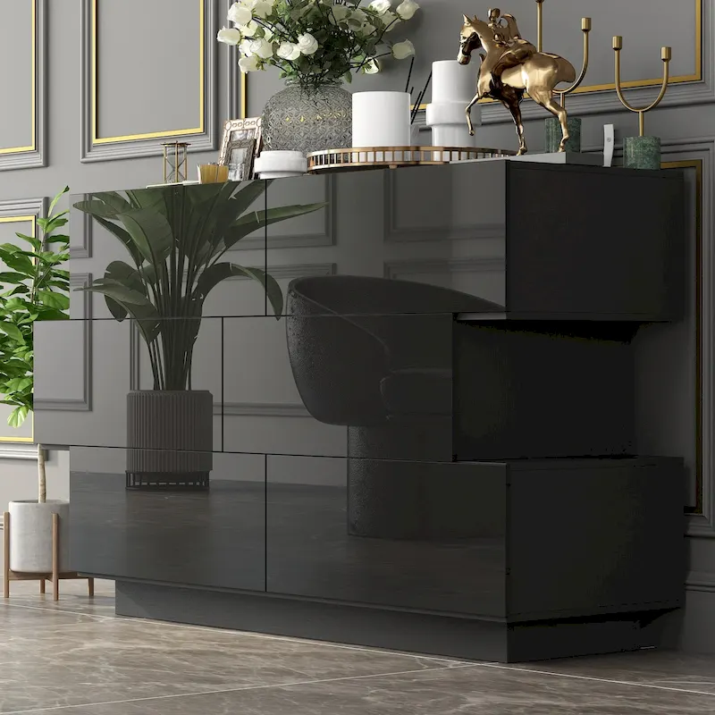 White/Black High Gloss 6-Drawer Dresser with Offset Design