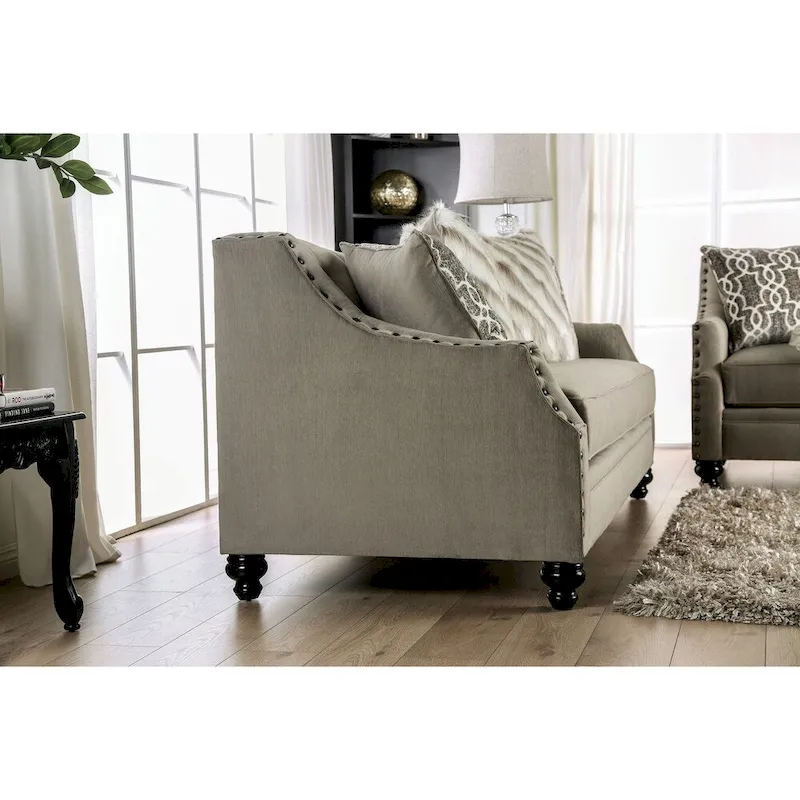 Cram Traditional Brown Chenille Tufted Nailhead Sofa by Furniture of America