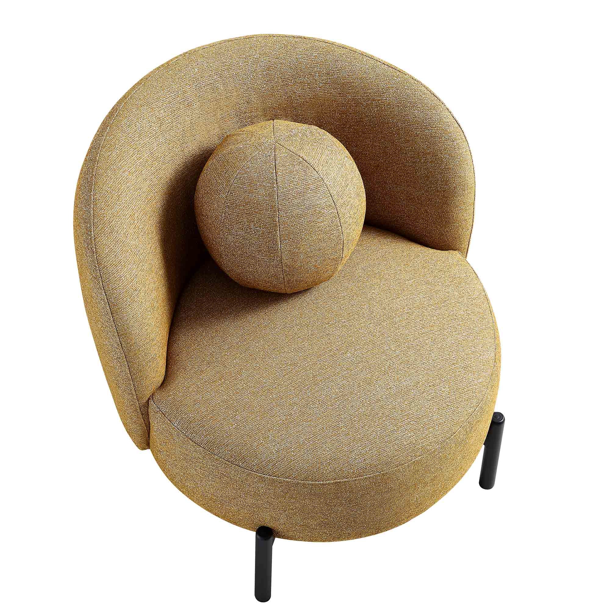 Armchair with Ball Cushion, Marigold Textured Fabric