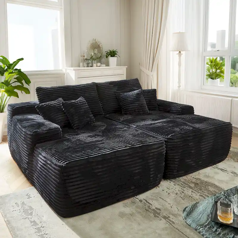 Long Plush Double Chaise Sofa
