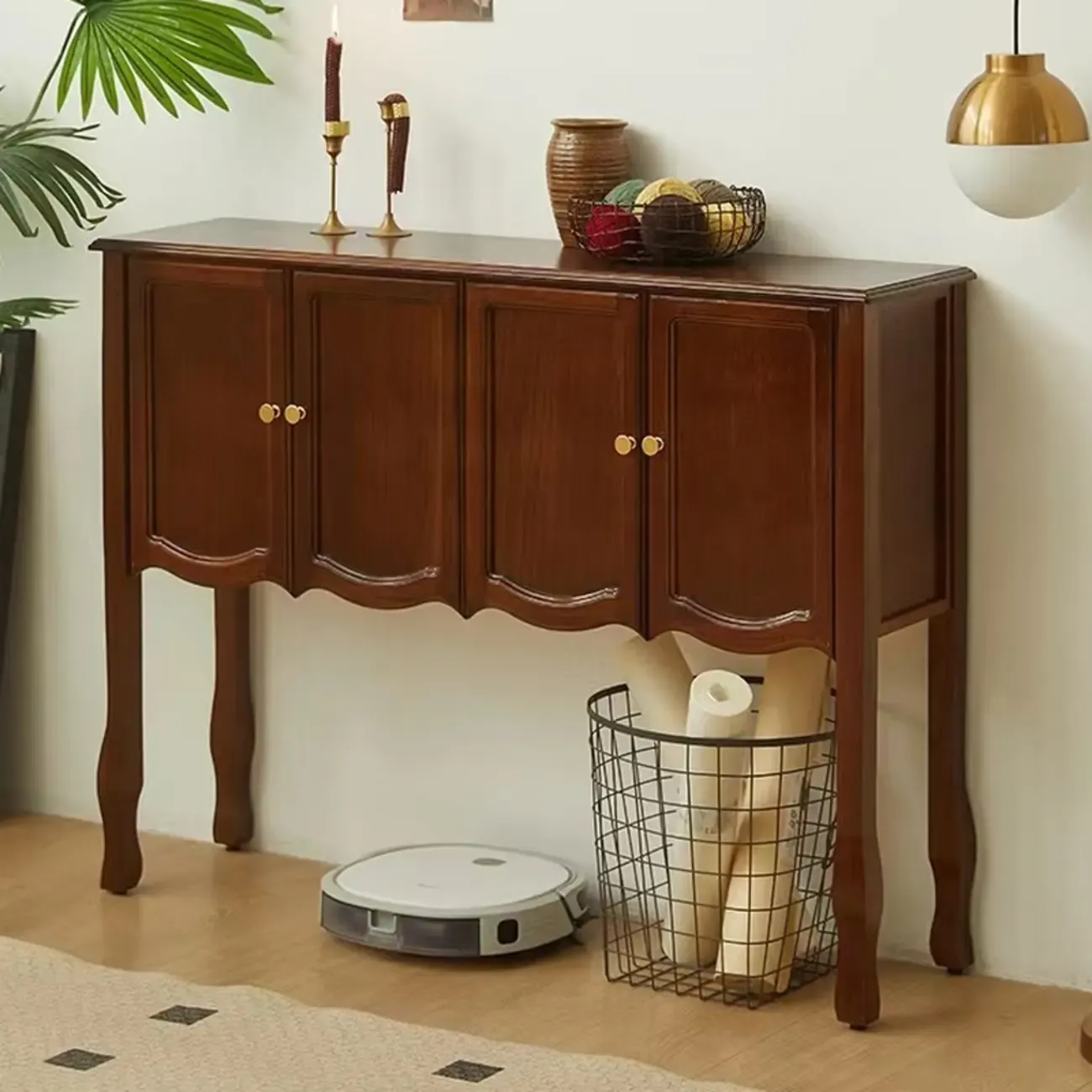 Traditional Brown Wooden Console Table with Drawers