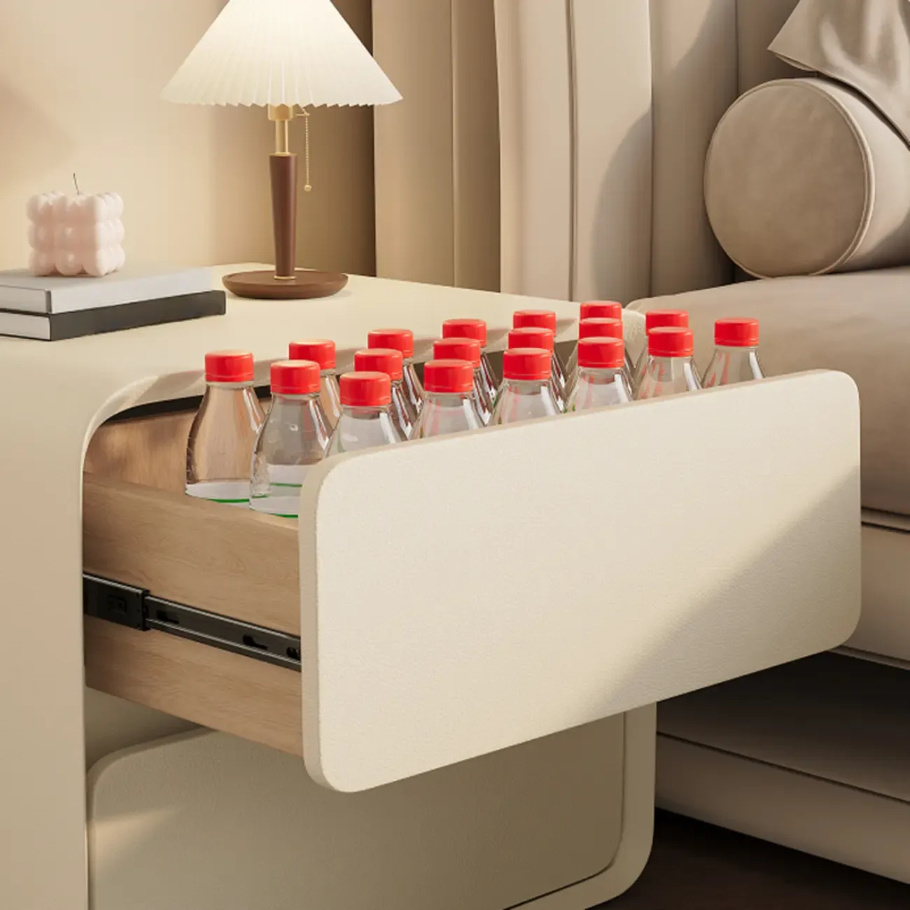 Curved Modern Faux Leather Pleather Nightstand