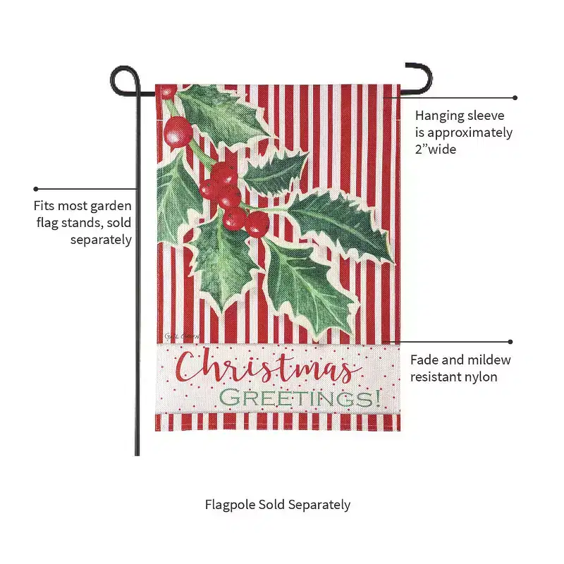 Evergreen Flag Christmas Greetings Welcome Garden Flags 12x18 Double Sided, Outside, Christmas Garden Flag