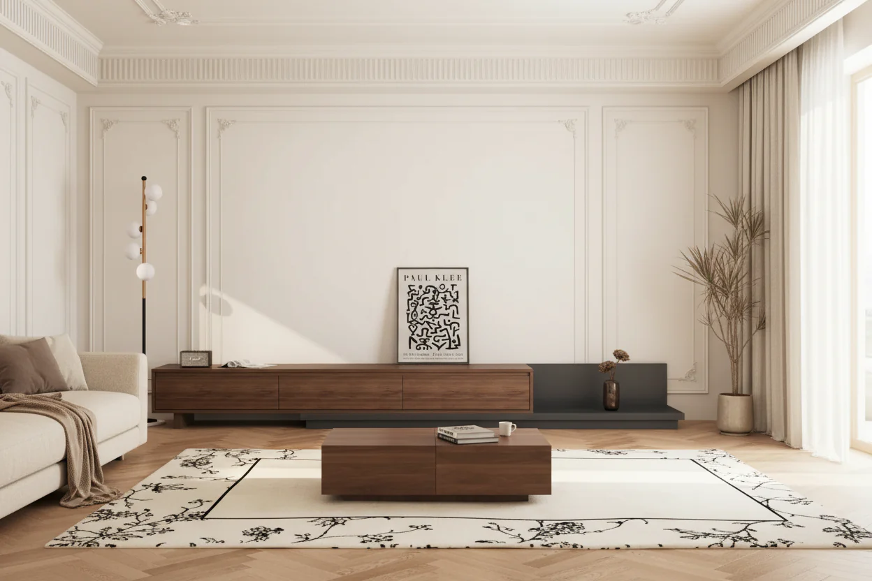 118 in. Extendable Modern TV Stand with 3 Drawers