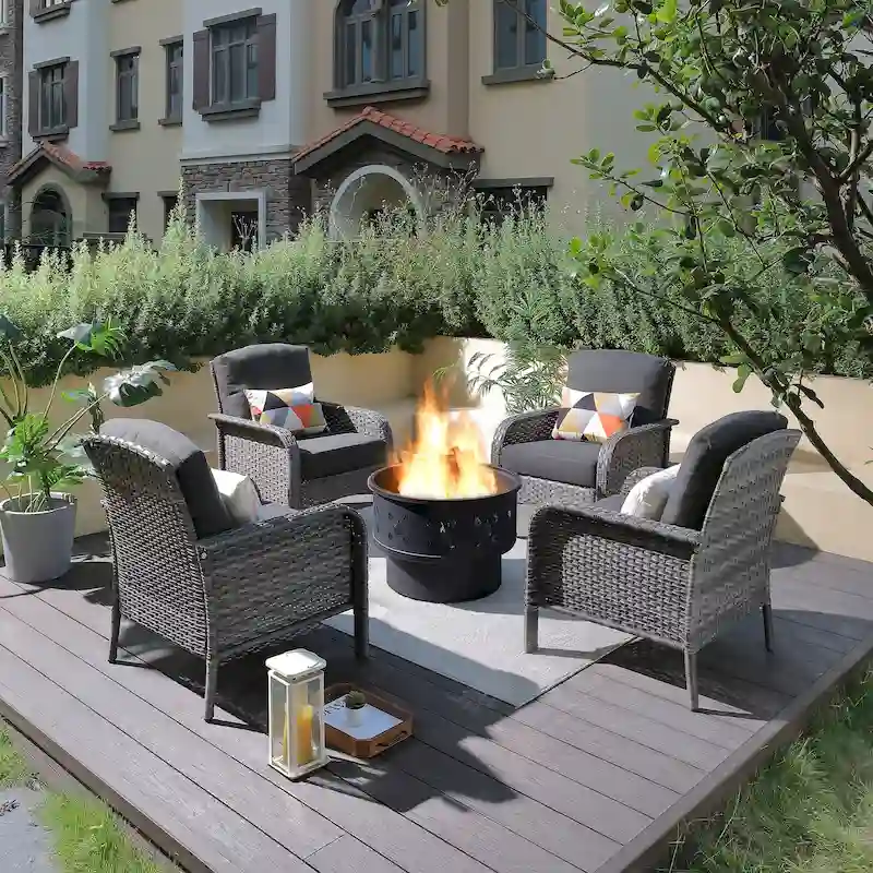 XIZZI 5-piece Single Chairs Wicker Patio Furniture with Firepit