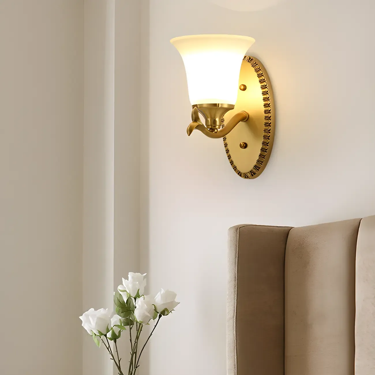 10 to 14 Inch  Brass Wall Sconce with Glass Shade for Bedroom