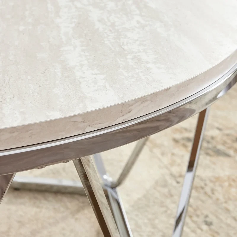 SEI Furniture Henderson Faux Marble Silver Finish Round Coffee Table