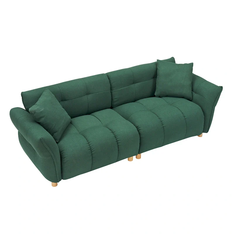 Teddy Fabric 3-Seater Sofa with Pillows - Green/Yellow/Beige