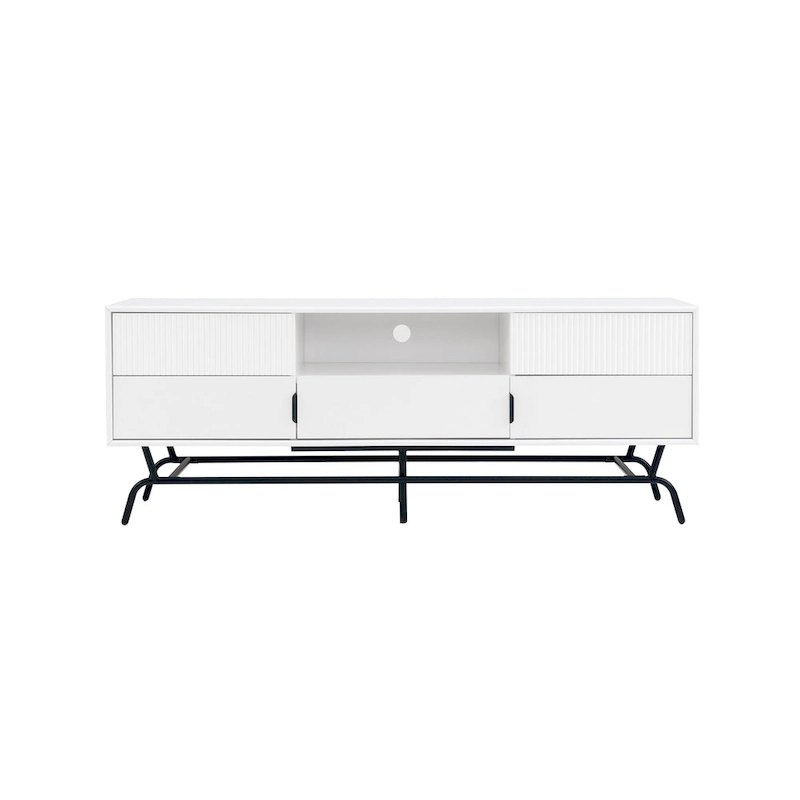 DH BASIC Modern 60-inch 3-Drawer Media Cabinet TV Stand with Cable Hole by Denhour