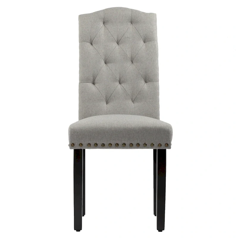 Solid Wood Tufted Dining Chairs, Kitchen Dining Room Chairs with Bronze Nailhead Trim Set of 2