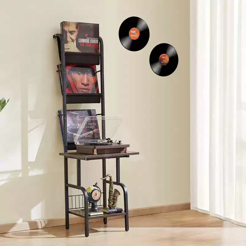 VEVOR Record Player Stand, 5 Tiers Tall Vinyl Record with Charging Station & USB Ports, Holds up to 200 Albums, Turntable Stand, Black