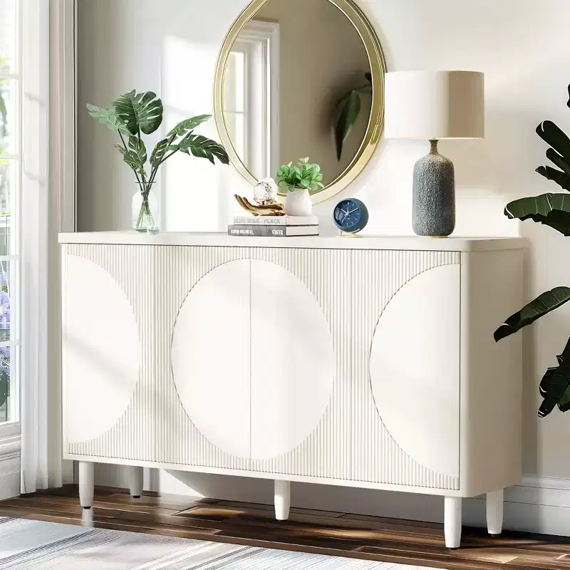 TUYOHW Modern White Sideboard Buffet Cabinet,Semicircle Design 4-Tier Storage with Anti-Tip Device for Living Room & Kitchen