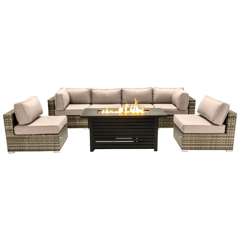 LSI 6 Person Seating Group With Metal Firepit And Sunbrella Cushions