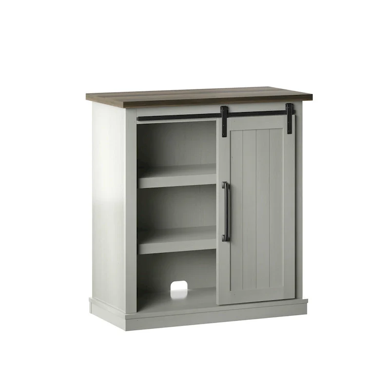 Blue/White/Gray Sliding Barn Door Accent Cabinet with 2 Shelves