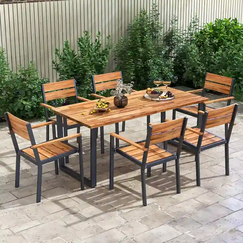 Gymax 7 Piece Patio Dining Set 69 Rectangle Table w/ 6 Stackable