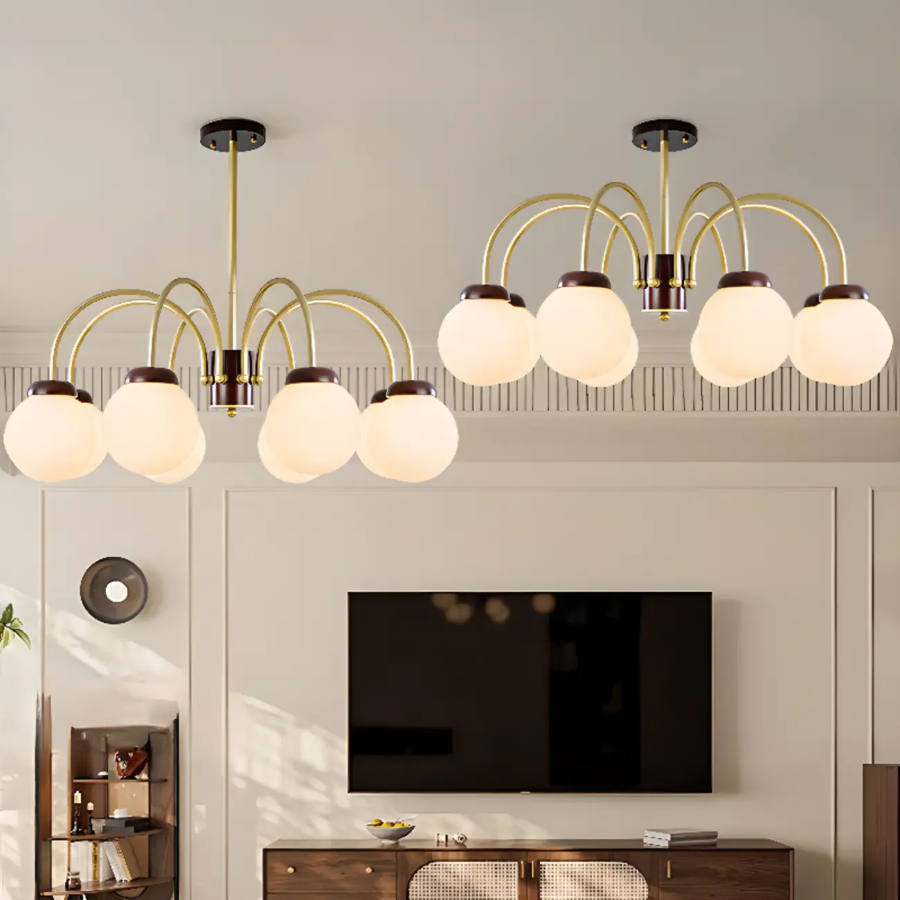 Classic Gold White Vitreous Ball Chandelier