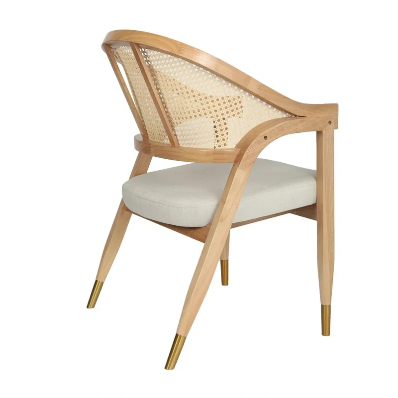 Cane Rattan Dining Chair with Upholstered Seat and Armrests