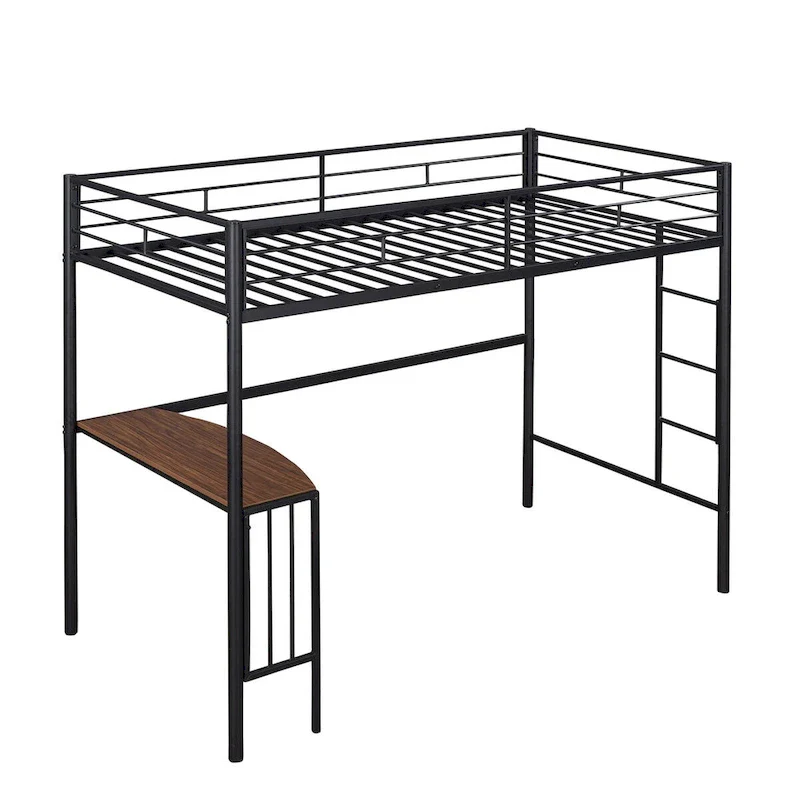 Twin Metal Loft Bed with Desk, Ladder and Guardrails