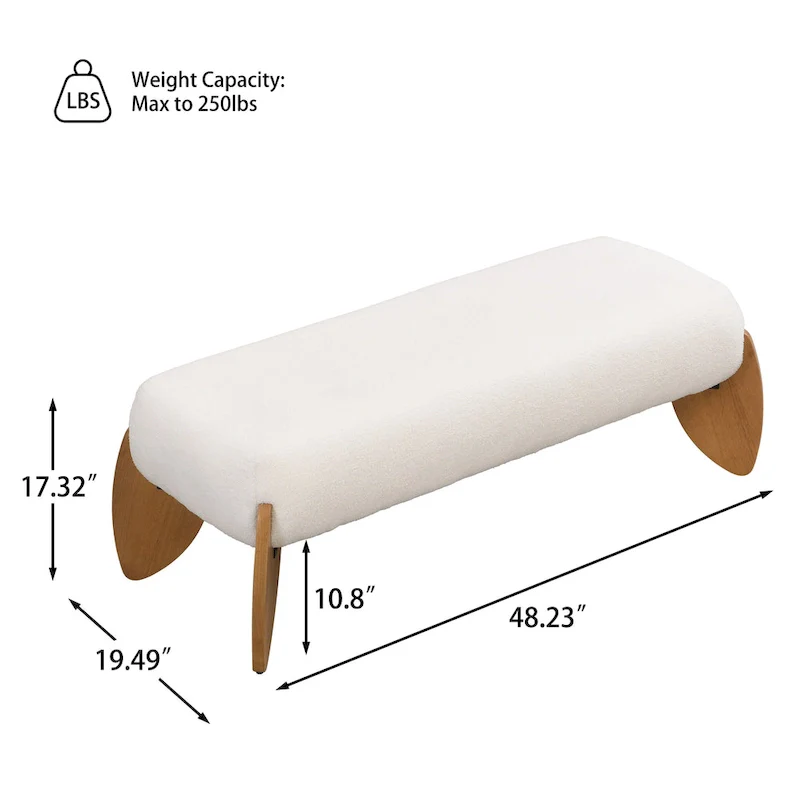 Christopher Knight Home - Clara White Boucle Ottoman Bench - 48 W x 19.5 D x 17 H