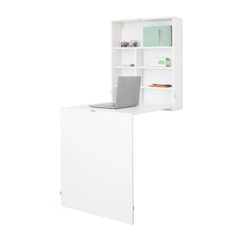 Wall Mount Laptop Fold-out Desk with Shelves