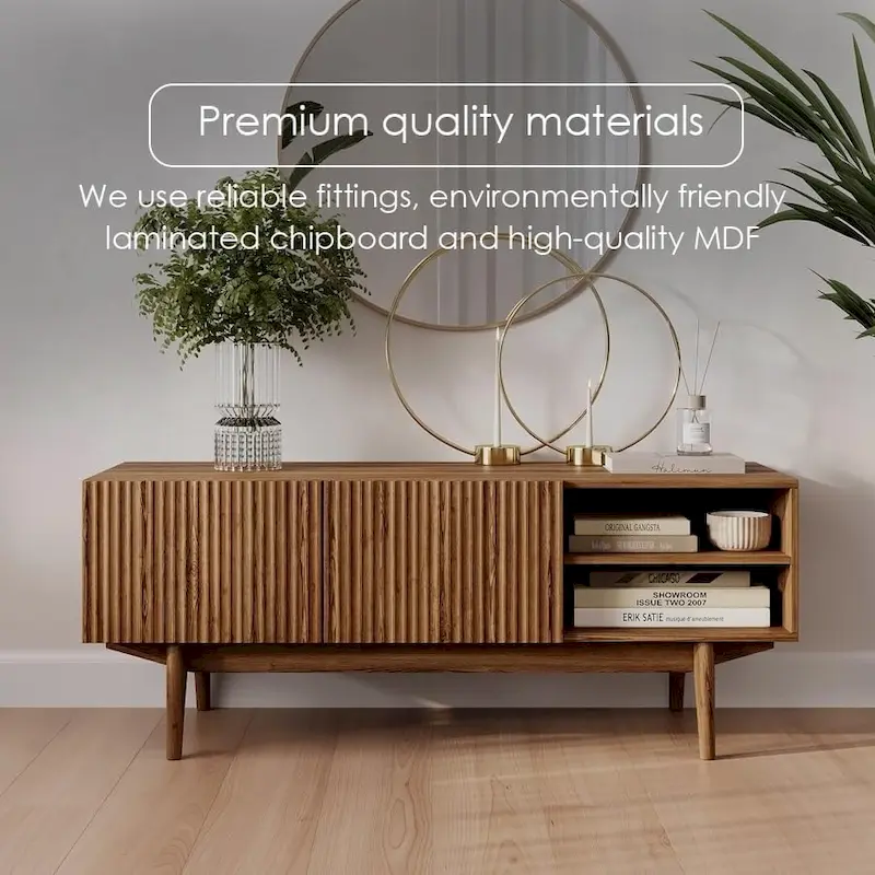 TV Stand Console Fits TV's up to 65 in. with Wood Legs in Mid Century Modern Scandinavian Design