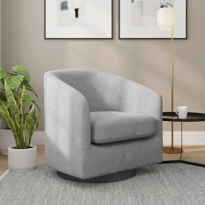 Barrel Accent Chair with 360 Swivel Vinyl Wrapped Base