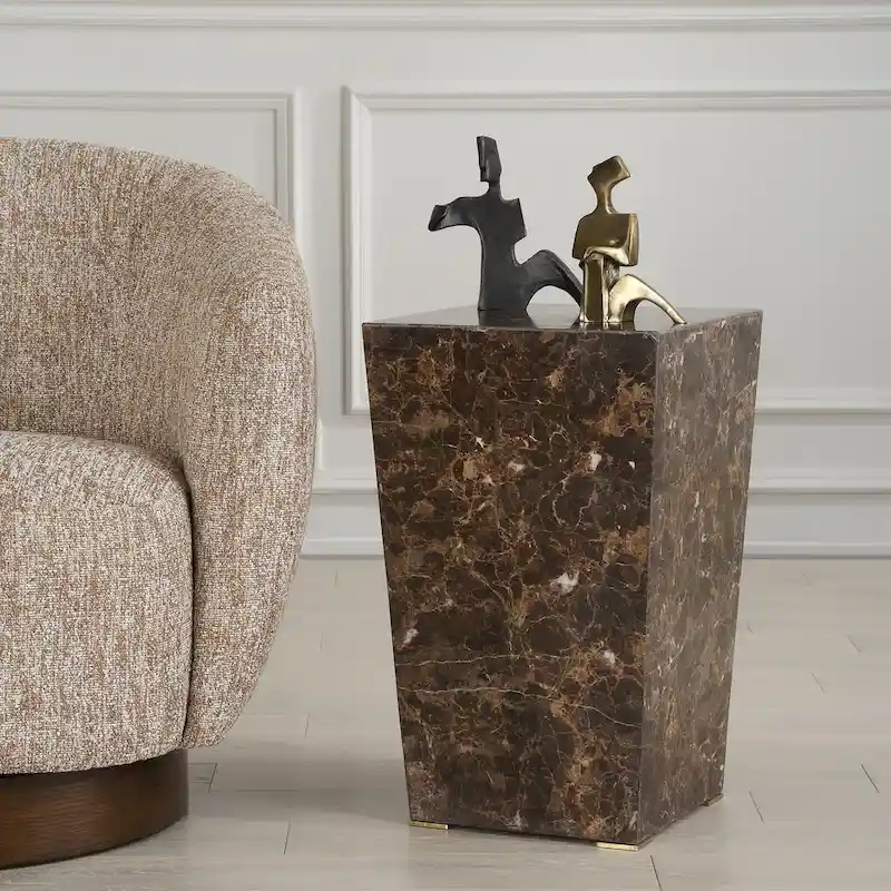 14-Inch Wide Marble Accent Table with Stainless Steel Legs