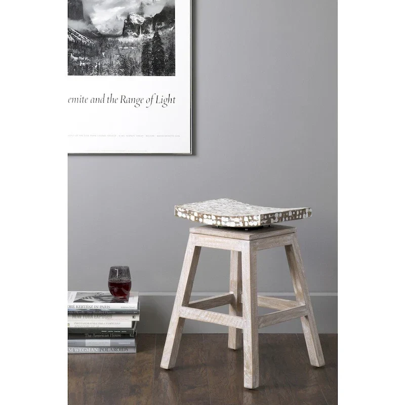 White / Natural & Black Backless Counter Stool, Seats 1