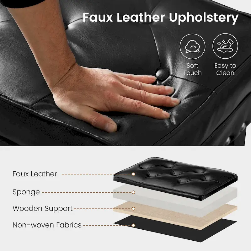 Glitzhome Set of 2 22W Leatherette Button-tufted Foot Stools Ottomans