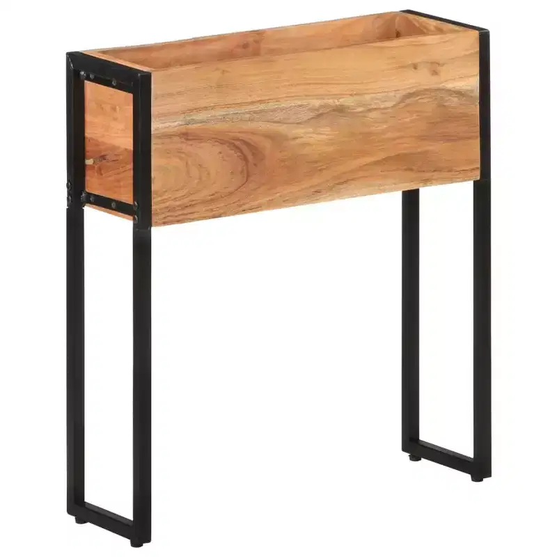 vidaXL Planter Natural wood with black metal frame