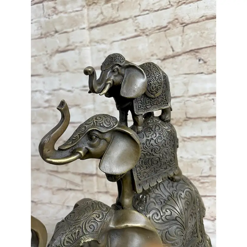Stacked 3 Lucky Imitative Elephants Bronze Metal Statue Sculpture Figurine 12 Inches X 12 Inches
