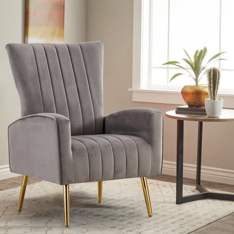Velvet Comfy Accent Chair Cozy Arm Chair with Wingback and Gold Metal Legs