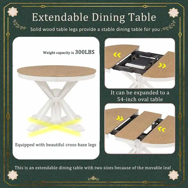 5-Piece Dining Set with Extandable Round Table