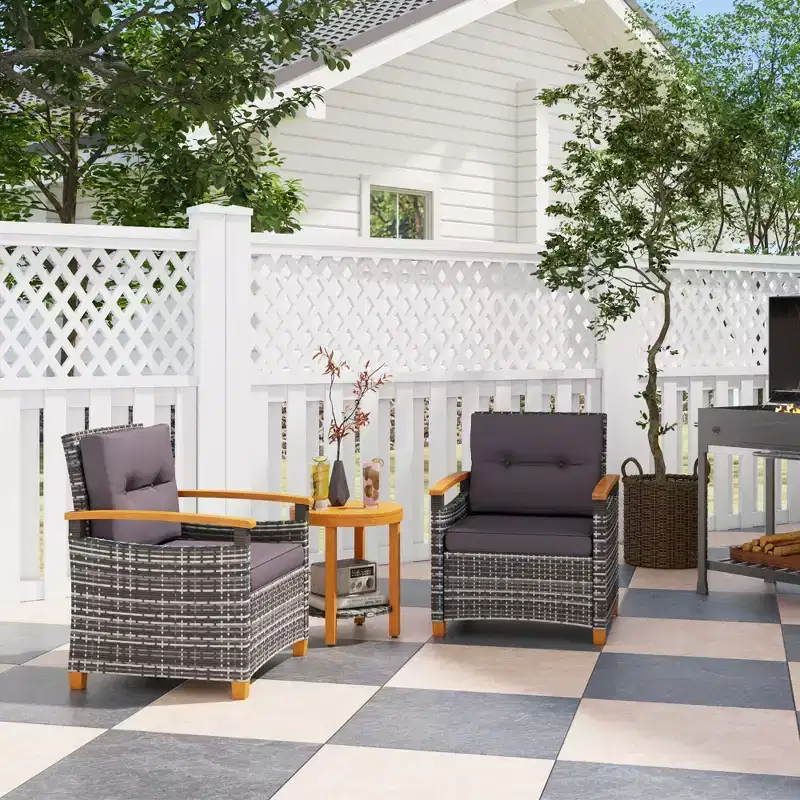 Outdoor Bistro Set Wicker Patio Furniture with Cushions for Porch, Garden