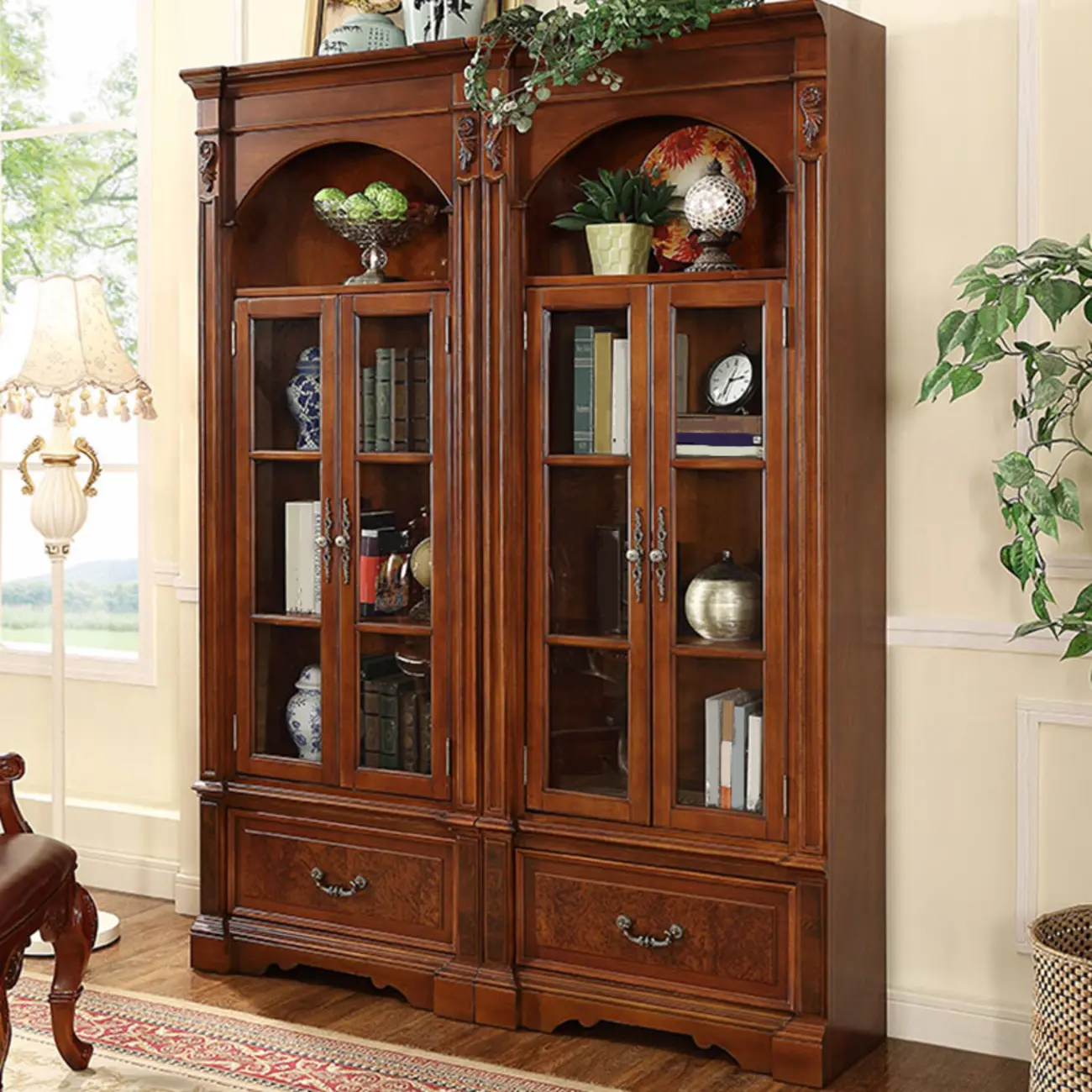 Traditional Solid Wood Brown Display Bookcase