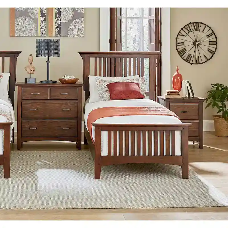 Modern Mission Vintage Oak Finish Wood Bed