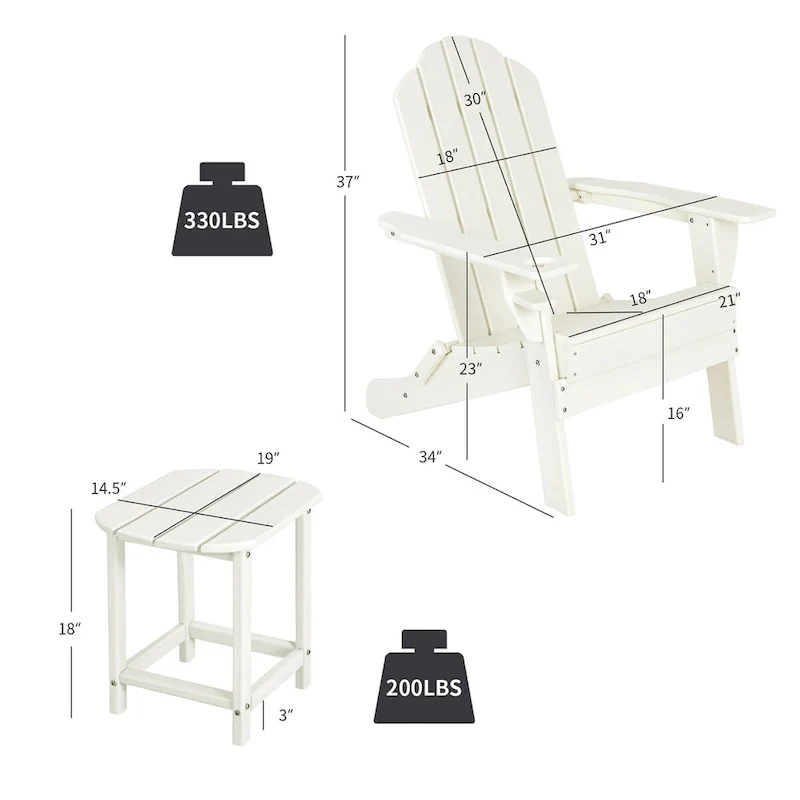 Costway 2PCS Patio Adirondack Chair Side Table Set Weather Resistant