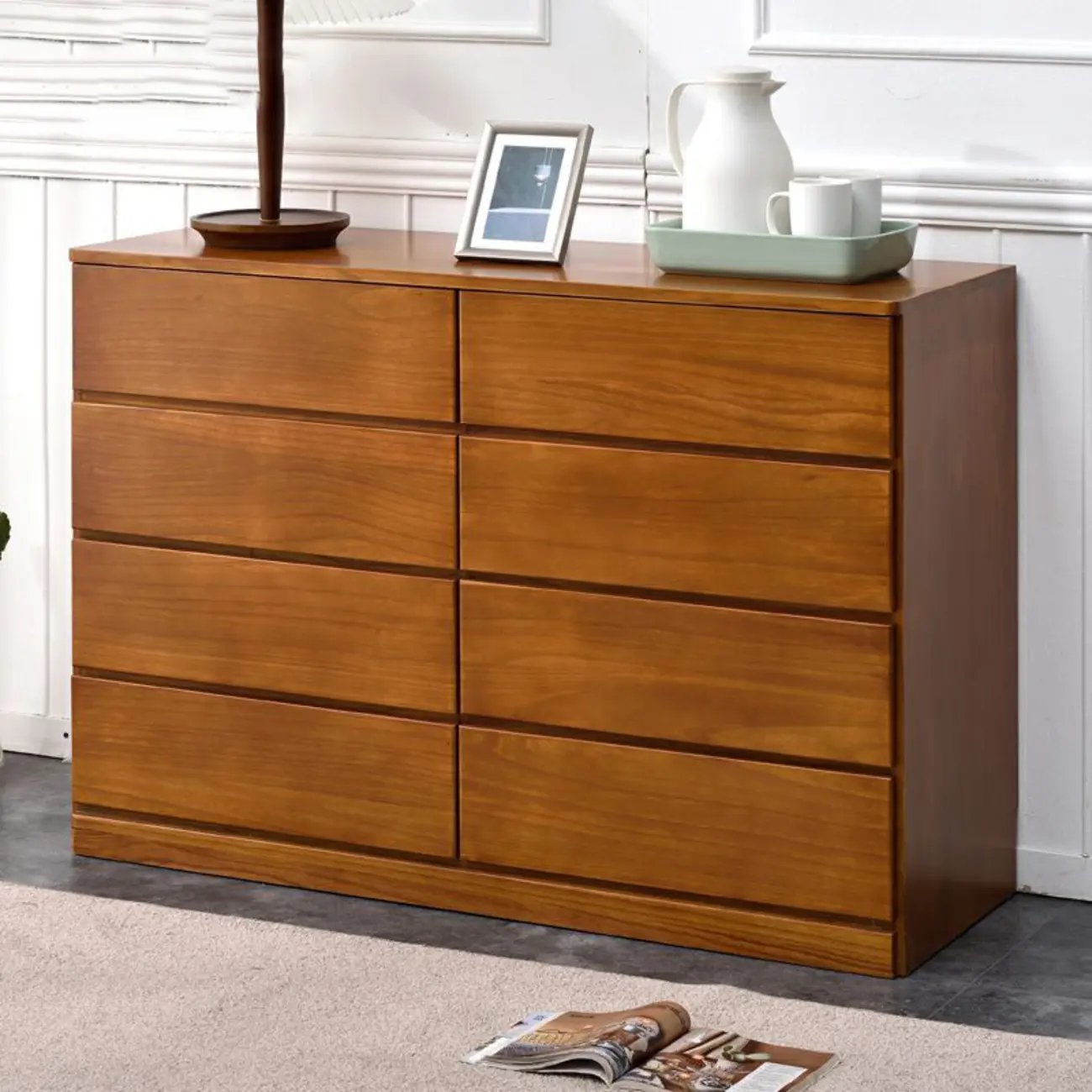 Modern Natural Wooden Double Dresser with 5-Drawers