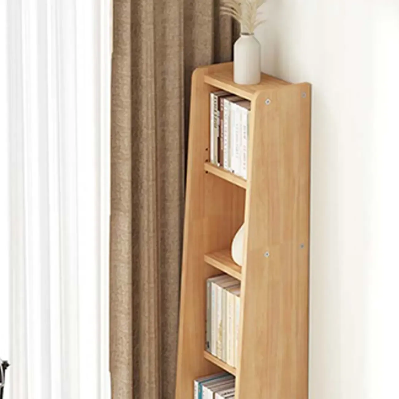 Natural Narrow Multi-Layer Open Back Wooden Bookshelf