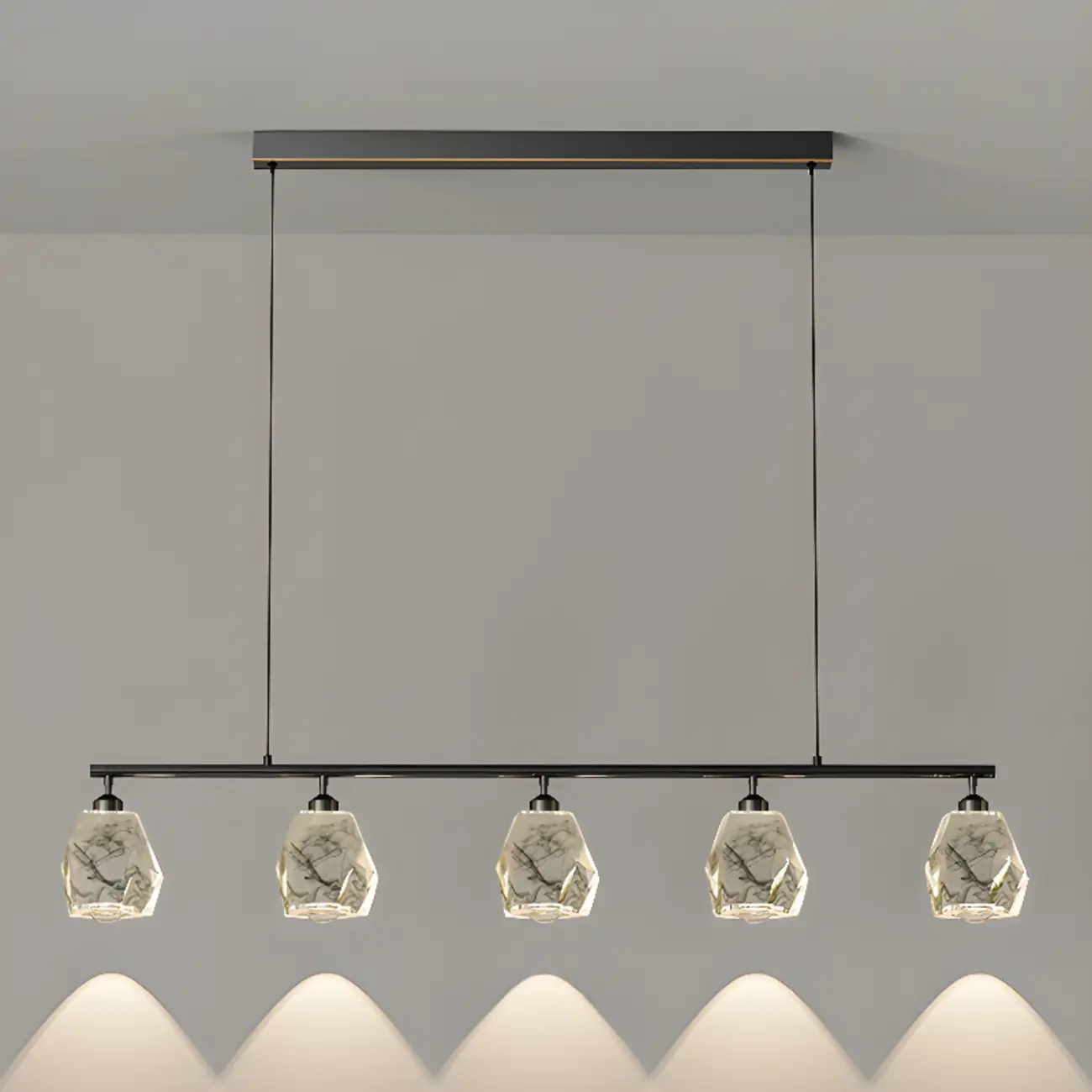 Geometric Gold Crystal Down Island Pendant Light