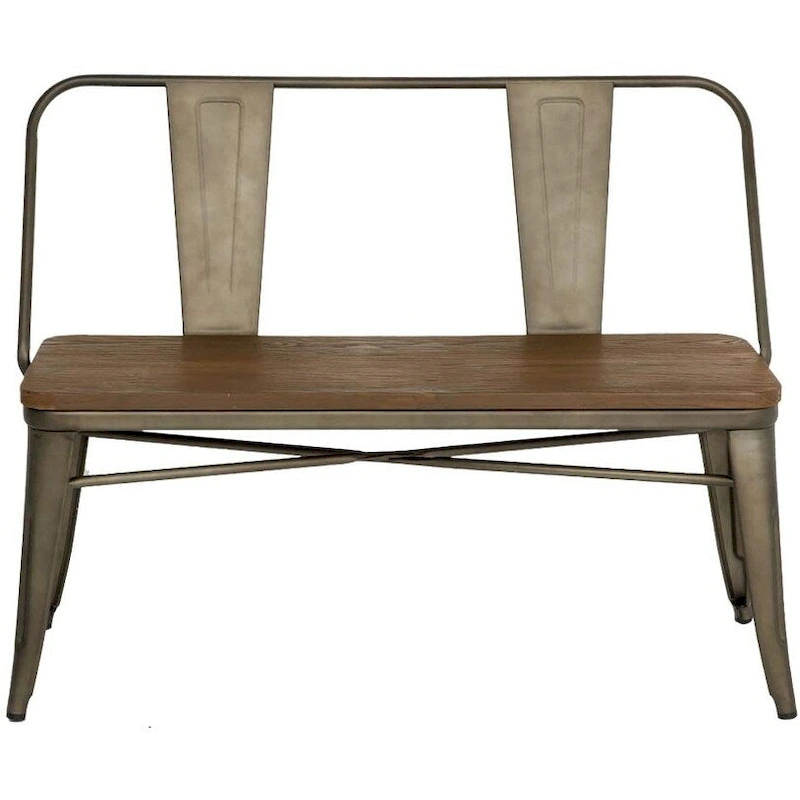 Dining Bench, Entryway Bench with Back, Farmhouse Metal Dining Bench, Industrial Mid-Century 3 Person Bench, Wood Seat