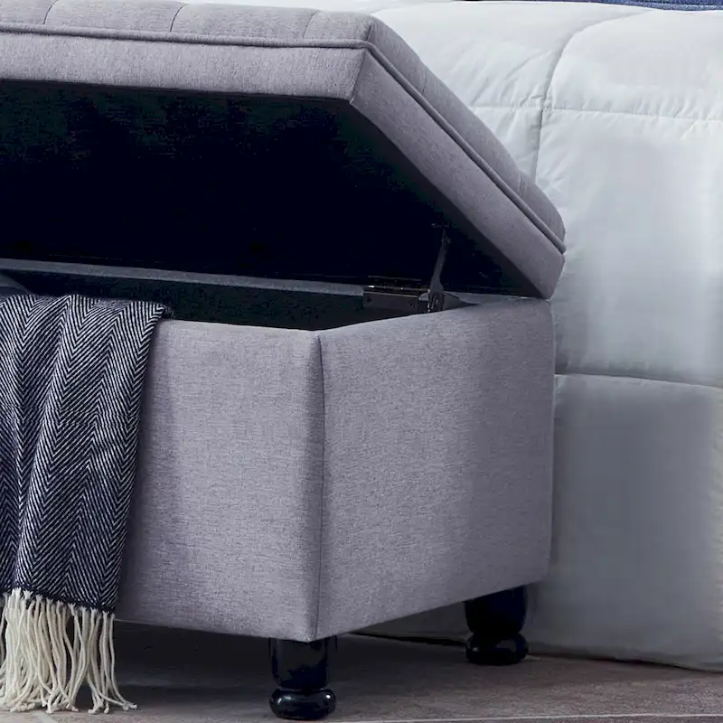 Upholstered tufted button storage bench