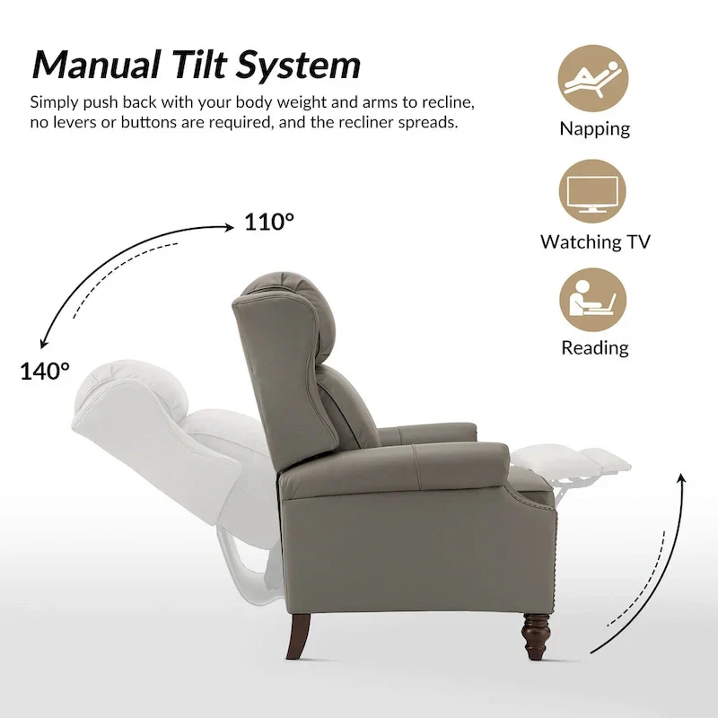 Noemon Modern Genuine Leather Recliner with Nailhead Trims Set of 2 by HULALA HOME